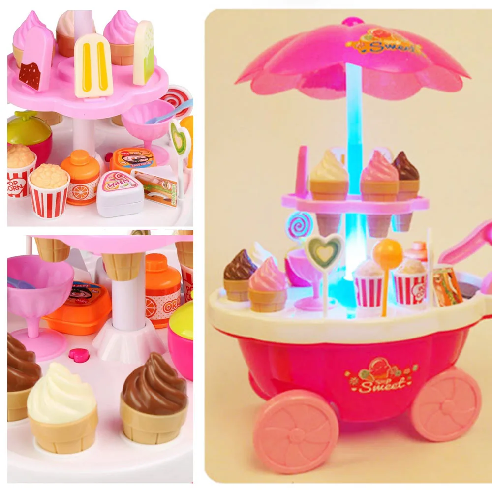 Ny 1 Sæt Foregive Spille Toy Simulering Miniature Små Søde Candy Is Cart Shop Supermarked Børn At Spille Toy