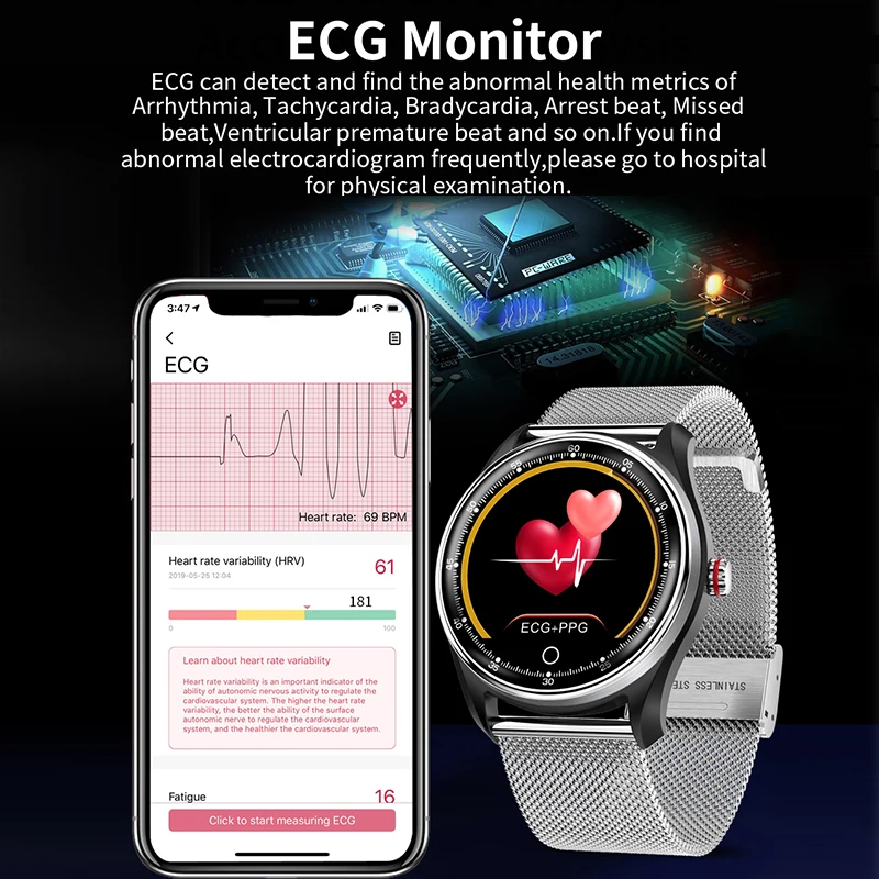 Ny EKG - +PPG Smart Ur Blodtryk pulsmåler IP68 Vandtæt 8 Multi-Sport Tilstande Smartwatch Til Mænd, Kvinder PK N58