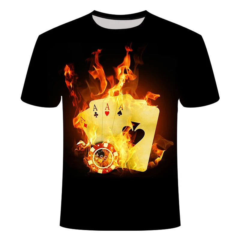 Ny mode mandlige spille kort, 3D-printede T-shirt par sommer kort-langærmet T-shirt skjorte mandlige og kvindelige poker gade design