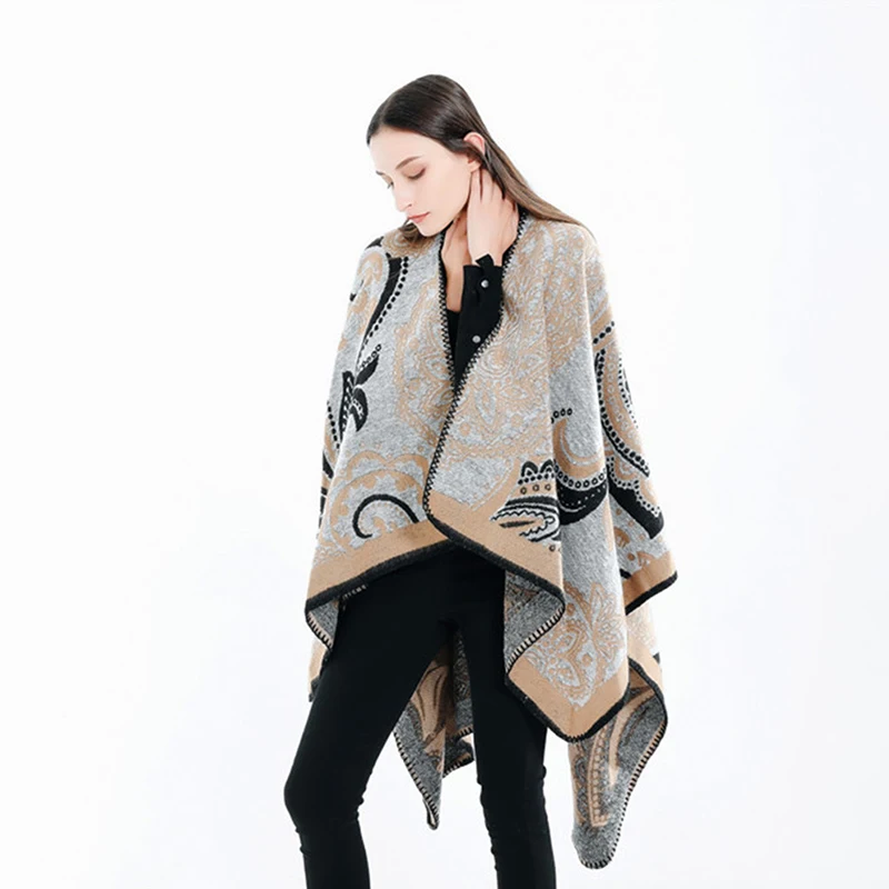 Ny mode Nationale stil, temperament sjal kvinder vinteren tykke stor varm høj kvalitet, komfortable, bløde vindtæt udendørs poncho