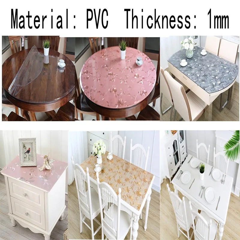 Ny stil runde PVC dug service køkken olie-bevis gennemsigtige table top beskyttelse pad i høj kvalitet vandtæt glas, så