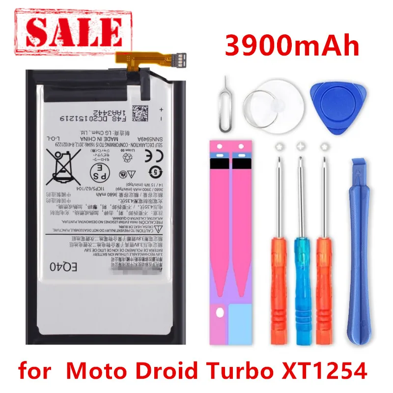 Nye 3900mAh EQ40 for Motorola Moto Droid Turbo XT1254 Batteri XT1225+værktøjer