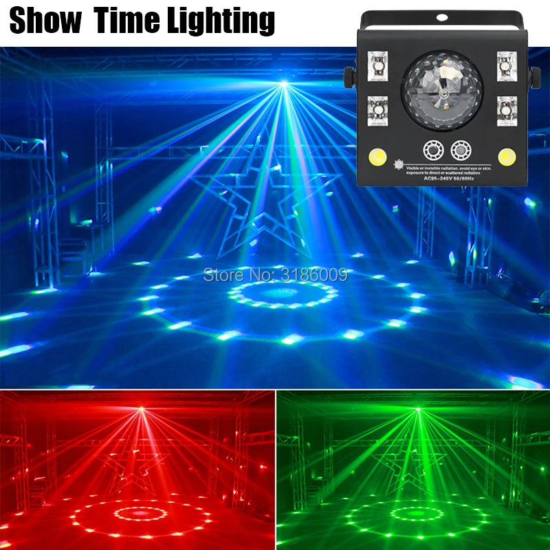 Nye Ankomst Dj LED Krystal Kugle Laser Strobe Lilla Belysning 4-I-1 Effekt Lys Fjernbetjening du kan Bruge til Disco Club Party KTV