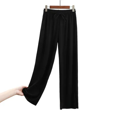 Nye casual høj talje bukser, ensfarvet elastiske bukser kvinder grå