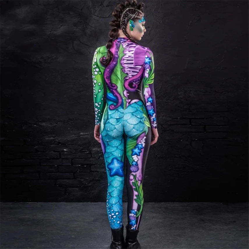Nye Halloween Kostumer til Kvinder Skelet Buksedragt 3D-Print Skræmmende Carnival Part Performance Tights Rompers Fancy Tøj