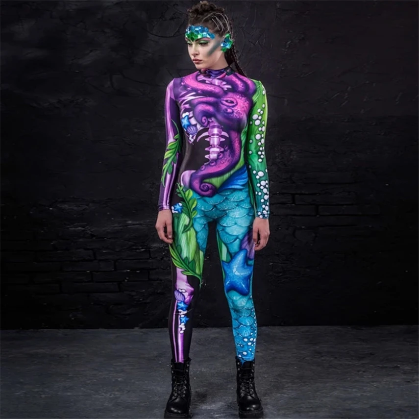 Nye Halloween Kostumer til Kvinder Skelet Buksedragt 3D-Print Skræmmende Carnival Part Performance Tights Rompers Fancy Tøj