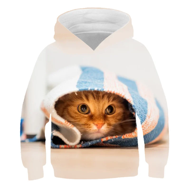 Nye Kawaii 3D Kat print barn Hættetrøjer børn efteråret sweatshirts søde Dyr baby boy tøj Pullover, sweatshirts Direkte salg