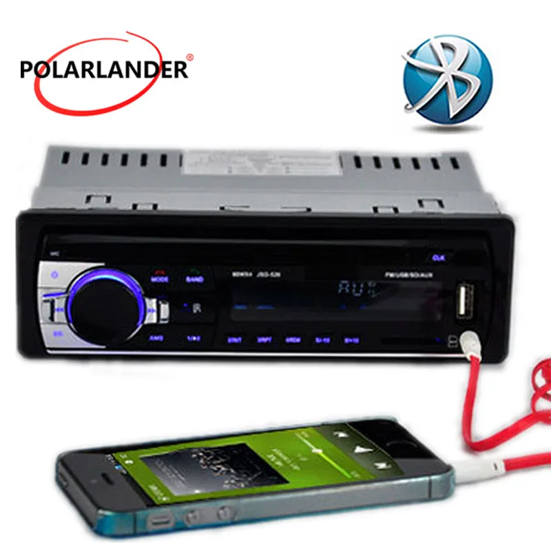 NYE Polarlander 12V 1 din bil radio FM-USB SD-AUX IN-car lyd i stereo mp3-afspiller, bluetooth håndfri i streg fjernbetjening