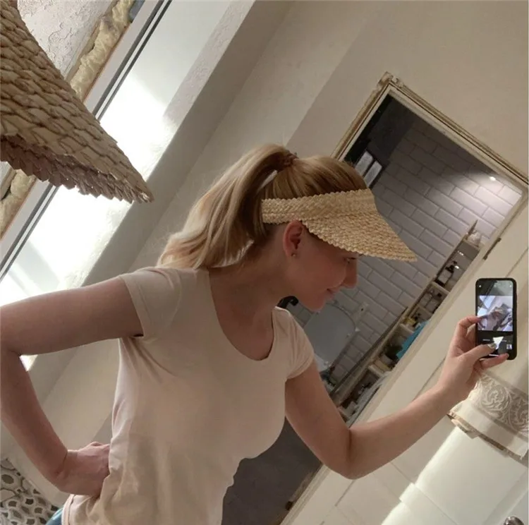 Nye sommer Kvinder rafia strå hat solskærm cap Dame holiday beach UV-beskyttelse Topløs stikke INS mode hat caps