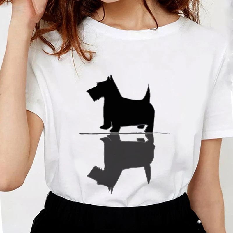 Nye Sommer Sjov Hund kvindelige T-shirt Skotsk Terrier Refleksioner Trykte T-Shirts Blød Bomuld Casual Hvide Toppe, t-Shirts S1189