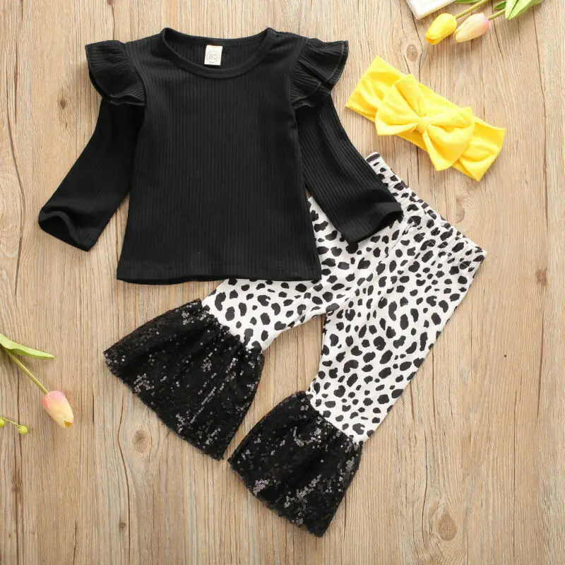 Nyfødte Baby Pige Tøj med Lange Ærmer T-shirt Top med Leopard Bukser 2STK Efteråret Tøj, Børn, Pige Tøj Sæt