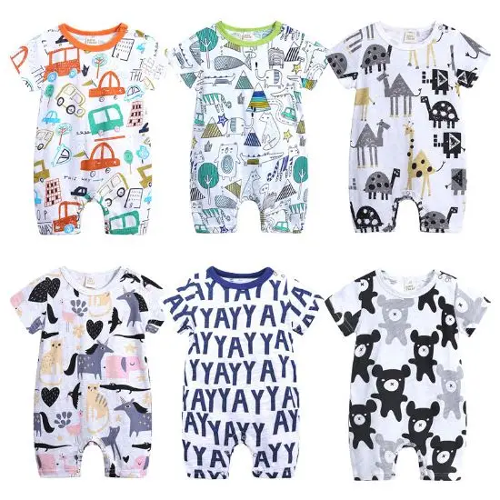Nyfødte Baby Tøj 0 3 Måneder Bomuld Toddler Baby Dreng Sparkedragt 0-12M Spædbarn Baby Jumpsuit Tegnefilm Kort ærme Drenge Pyjamas