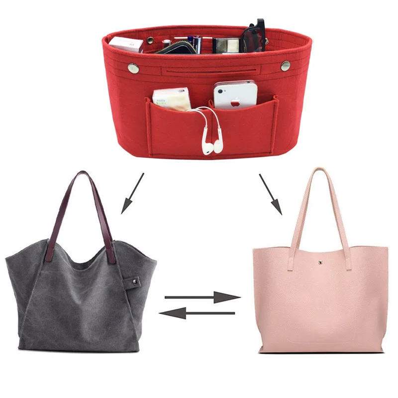 Obag Følte Klud Inderste Pose Kvinder Mode Håndtaske Multi-lommer Kosmetiske Opbevaring Arrangør Tasker Bagage Tasker Tilbehør