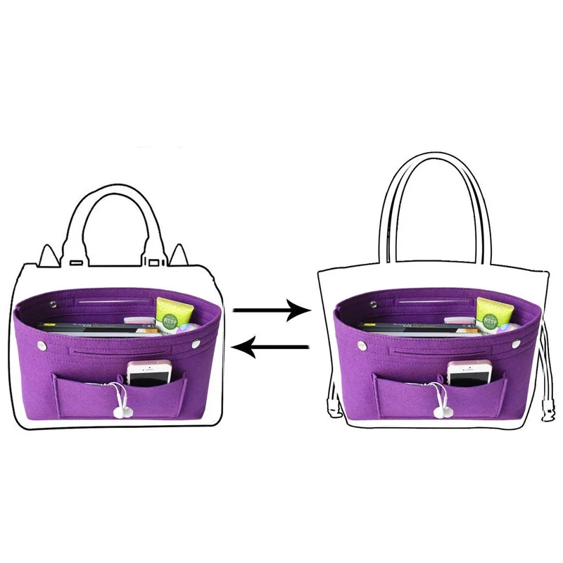 Obag Følte Klud Inderste Pose Kvinder Mode Håndtaske Multi-lommer Kosmetiske Opbevaring Arrangør Tasker Bagage Tasker Tilbehør