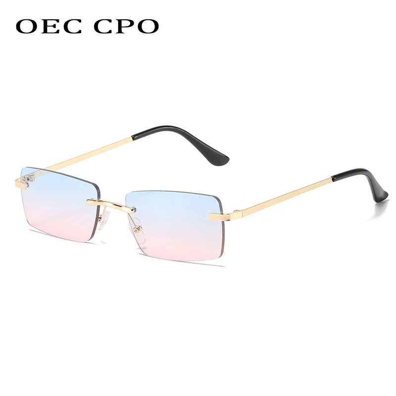 OEC CPO Uindfattede Rektangel Solbriller Kvinder Mode Rammeløse Kvadrat Sol Briller Kvindelige Tendens Mænd Metal Briller Udendørs oculos
