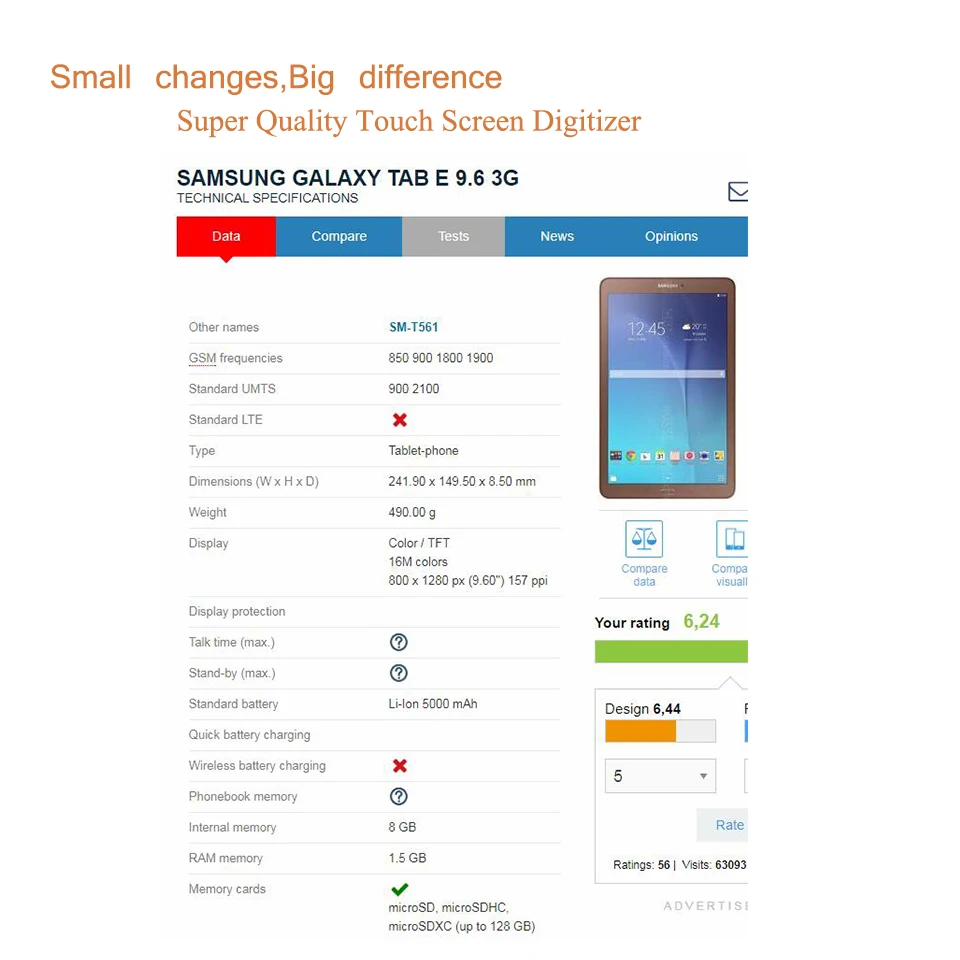Original Touchscreen Til Samsung Galaxy Tab E 9.6 SM-T560 SM-T561 T560 T561 Touch Screen Digitizer Panel Sensor Tablet Glas