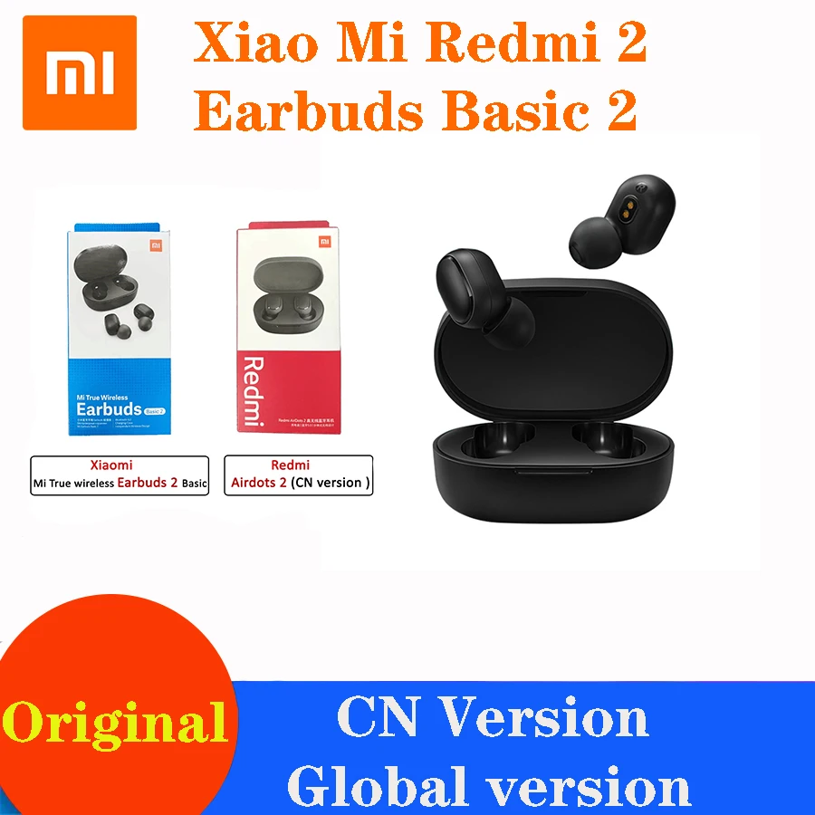 Original Xiaomi Airdots 2 Redmi Airdots S Global Version TWS Trådløse Hovedtelefoner 5.0 støjreduktion Tap Kontrol Gaming Headset