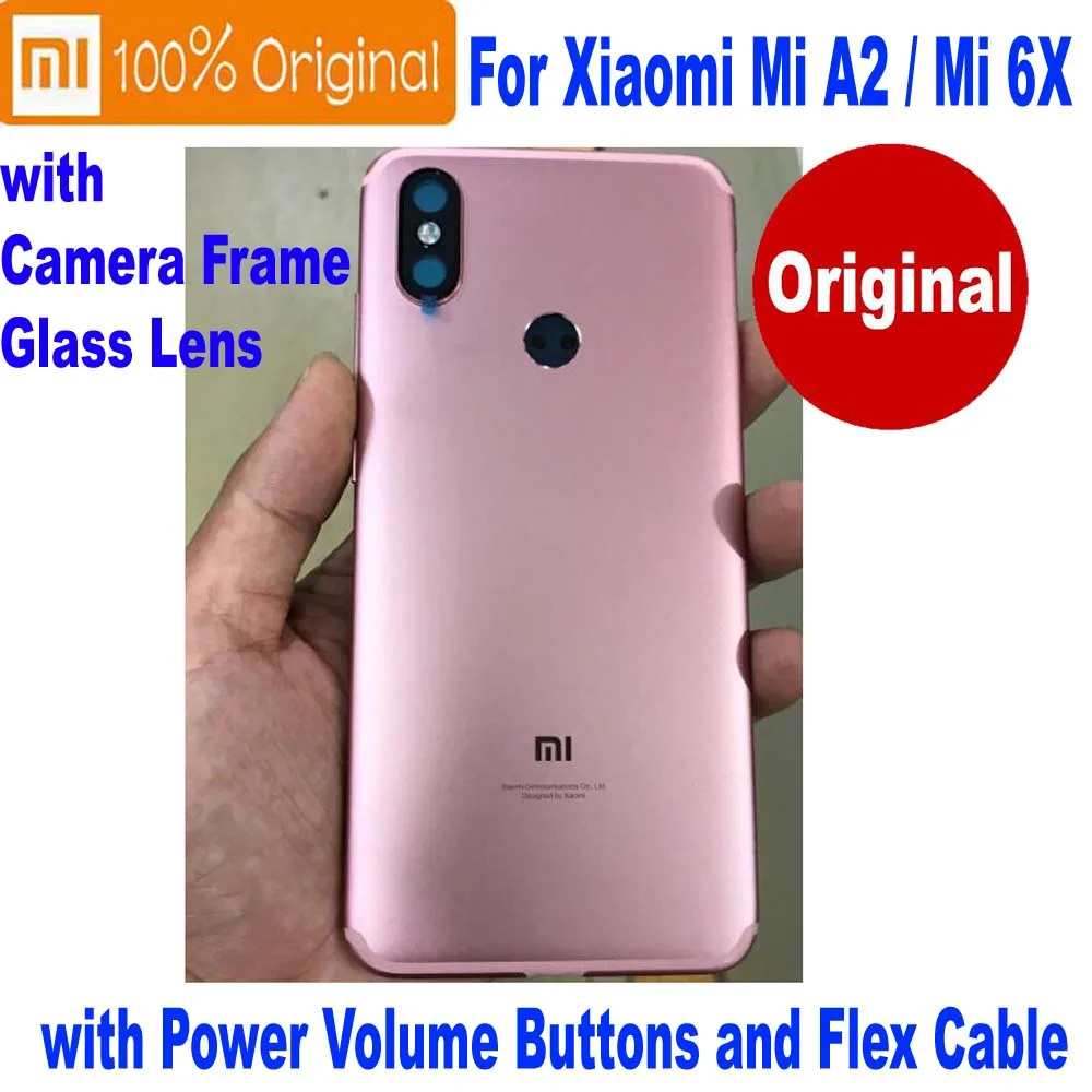 Original Xiaomi Mi A2 Mi6X Bagcover Batteri Døren Boliger Bageste Tilfælde + Kamera Ramme Glas Linse + Power Volume Knap, Flex Kabel