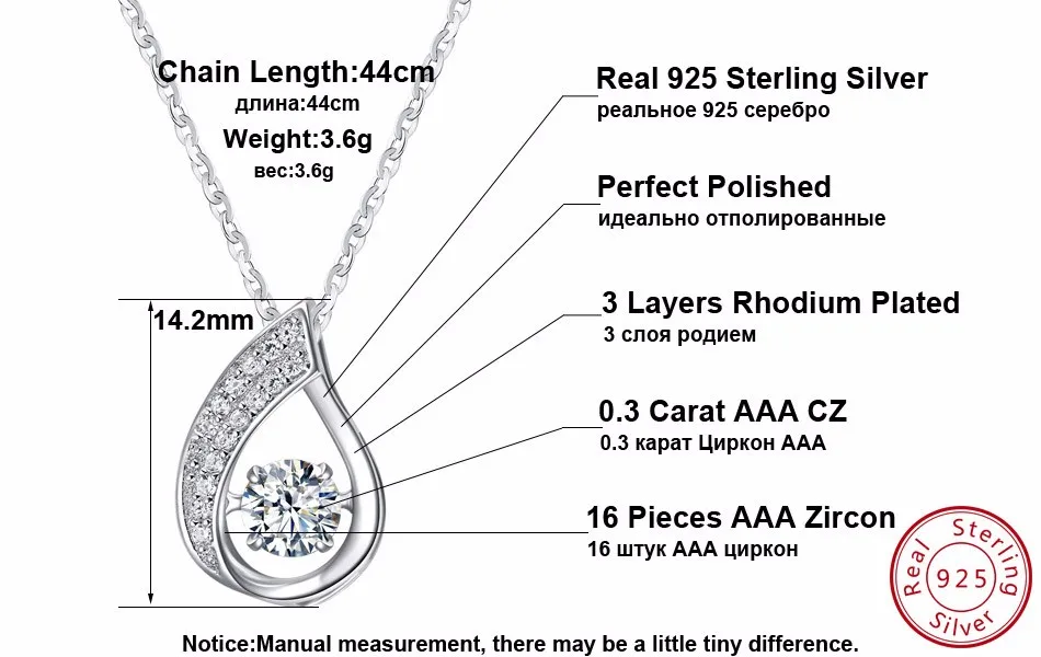 ORSA SMYKKER Sterling Sølv 925 Vand-Dråbe Halskæde med Skinnende, Bevægelige Cubic Zirconia i Ægte Sølv Smykker SN41