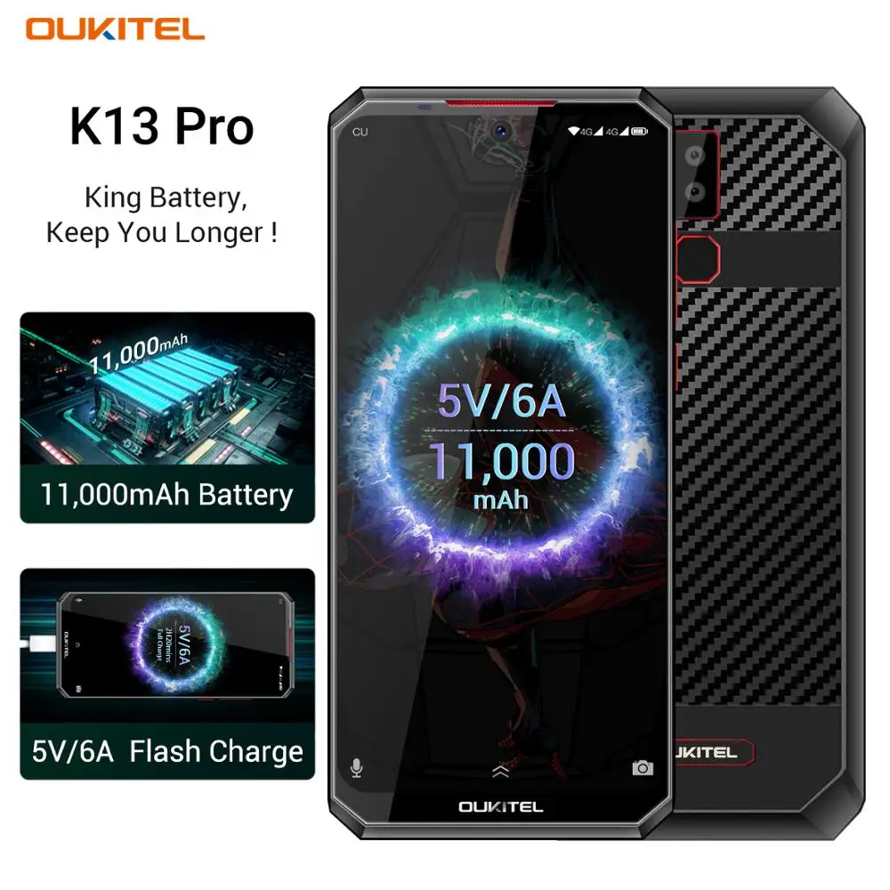 OUKITEL Smartphone K13 Pro Android 9.0 OTA NFC Fingeraftryk Mobiltelefon 6.41