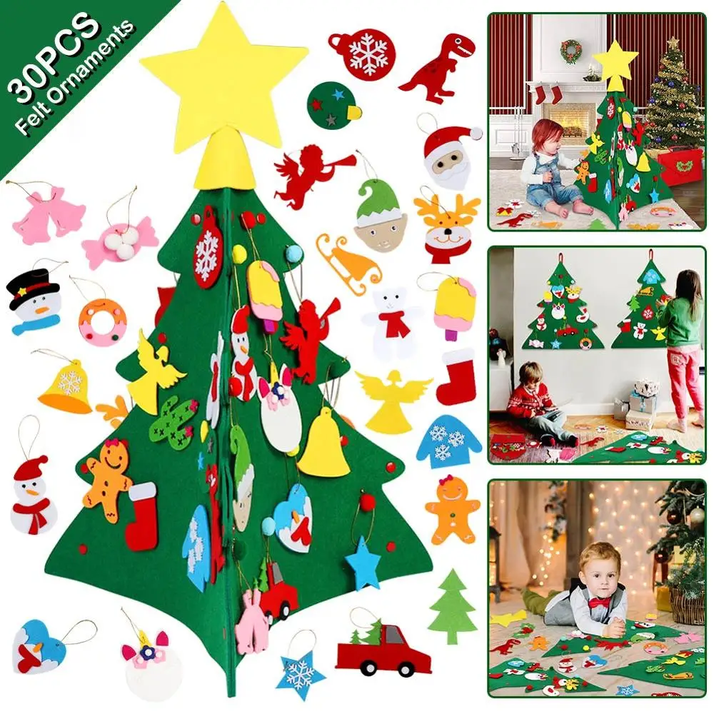 OurWarm DIY Følte juletræ nytår Gaver Børn Legetøj Kunstig Træ Ornamenter juledekoration til Hjemmet Xmas Følte Træ