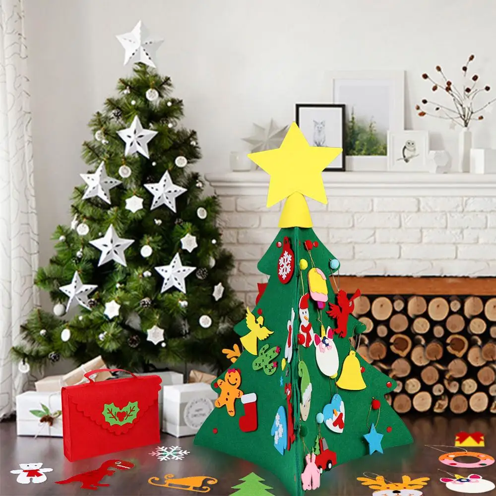OurWarm DIY Følte juletræ nytår Gaver Børn Legetøj Kunstig Træ Ornamenter juledekoration til Hjemmet Xmas Følte Træ