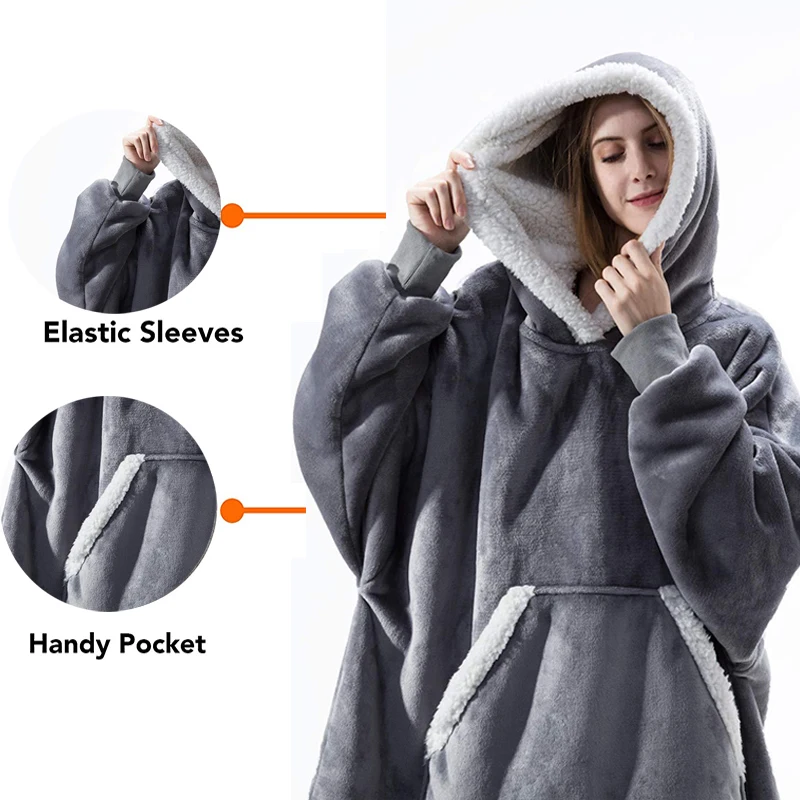 Overdimensionerede Hoodie Tæppe Med Ærmer Sweatshirt Plaid Vinter Fleece Hoody Kvinder Lomme Kvindelige Hætte Sweat Oversize Femme