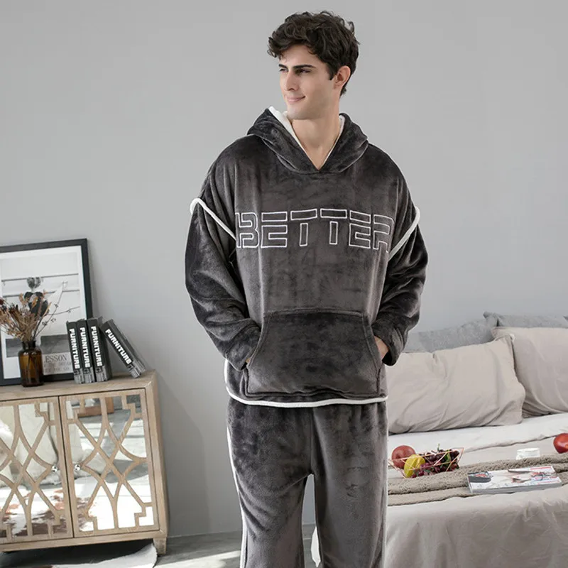 Par Hoodie Flannel Pyjamas Sæt Tyk Pjama Kvinder Mænd Vinter Varm Sexet Nattøj 2020 Nye Mode Lækkert Homewear Tøj
