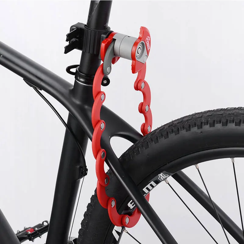 PAW Sammenklappelig Cykel Kæde Lås M/ Beslag monteres på Cykel, Praktisk Lomme til Opbevaring Sikker Nøgle Lås Låsning PW0901