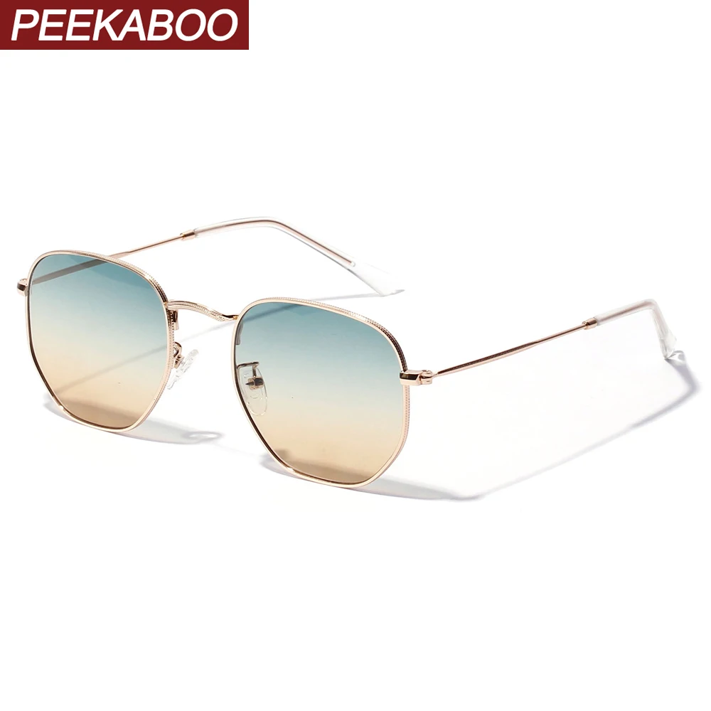 Peekaboo metal guld gradient solbriller kvinder square uv400 grøn brun retro solbriller til mænd hot salg sommer stil