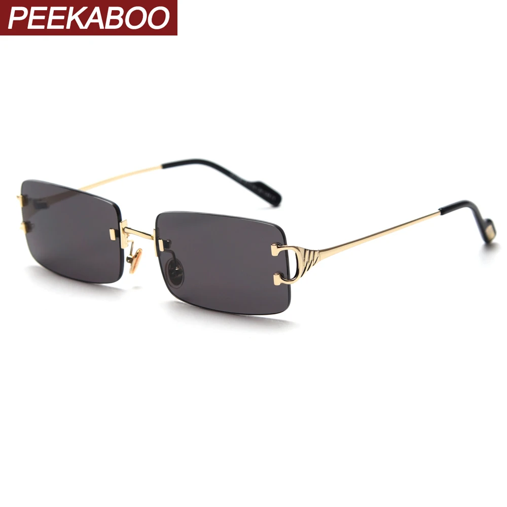 Peekaboo rød tonet uindfattede solbriller til mænd retro rektangulære solbriller til kvinder 2020 sommeren grønne guld metal af høj kvalitet