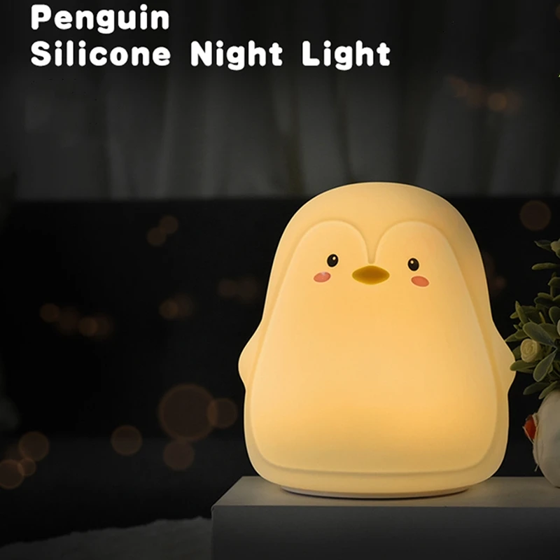 Penguin Silikone Touch Sensor Nat Lys Genopladelige 7 Farver USB-Opladning LED Nat Lampe Til Børn, Baby Julegave
