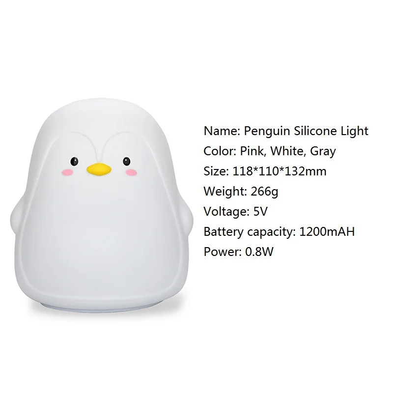 Penguin Silikone Touch Sensor Nat Lys Genopladelige 7 Farver USB-Opladning LED Nat Lampe Til Børn, Baby Julegave