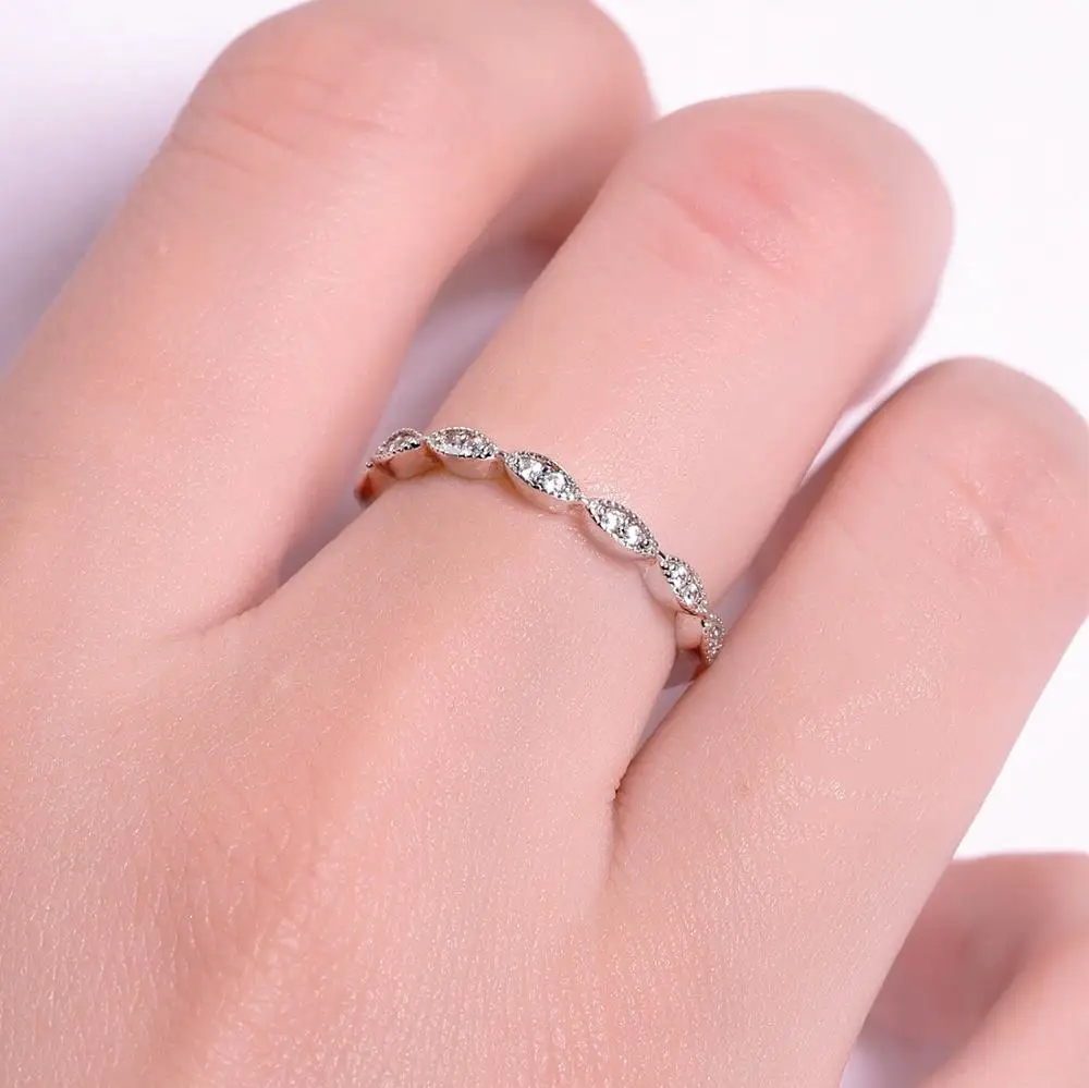 PERLE ' S BALLET 0.08 Ct-1,2 mm EF farve Moissanite Ring 925 Sterling Sølv Halv Evighed Art Deco-Bryllup Band Til Kvinder Smykker