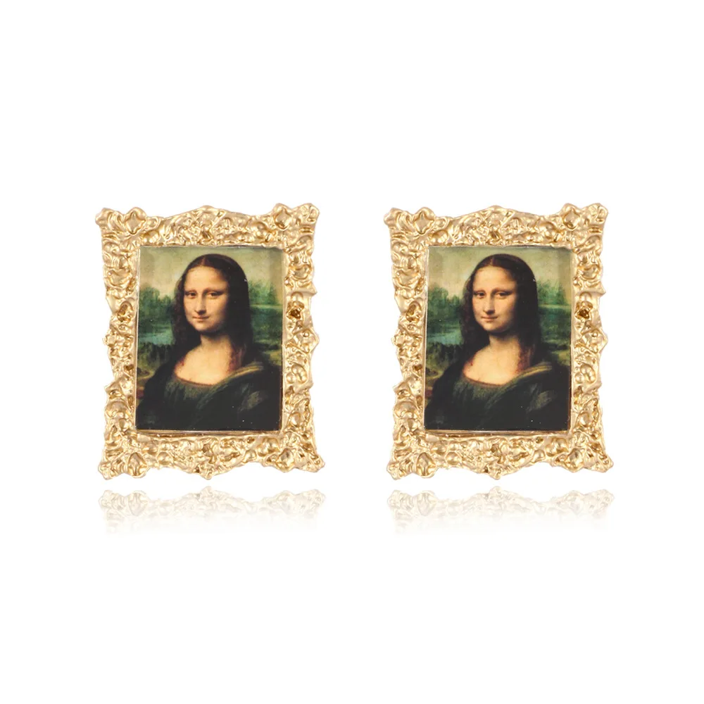 Pige Med Perle Øreringe Mona Lisa Portræt Landskab Oliemaleri Øreringe Til Kvinder Populære Smykker Berømte Art Style Ørering