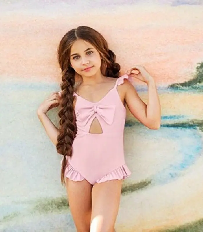 Pink Lille Barn Børn Piger One Piece Bikini, Monokini Sommeren Badetøj Badning Hule Ud Bow Tie Flæsekanter Swimsuit Badetøj