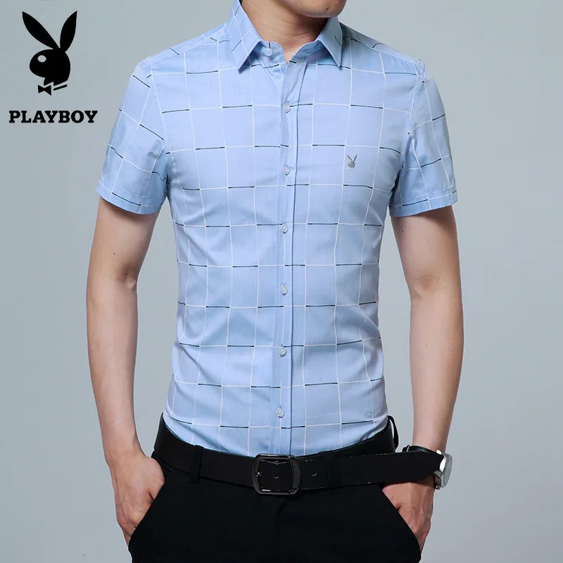 Playboy sommer mode slank komfortable, åndbar bomuld skjorte for mænd casual kortærmet skjorte