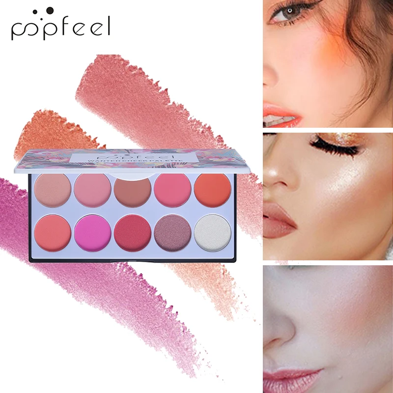 POPFEEL 10 Farve Mat Blusher Palet Blush Powder Naturlig Makeup Sæt Foundation Nude Pigment Kosmetik Glitter Blusher Makeup
