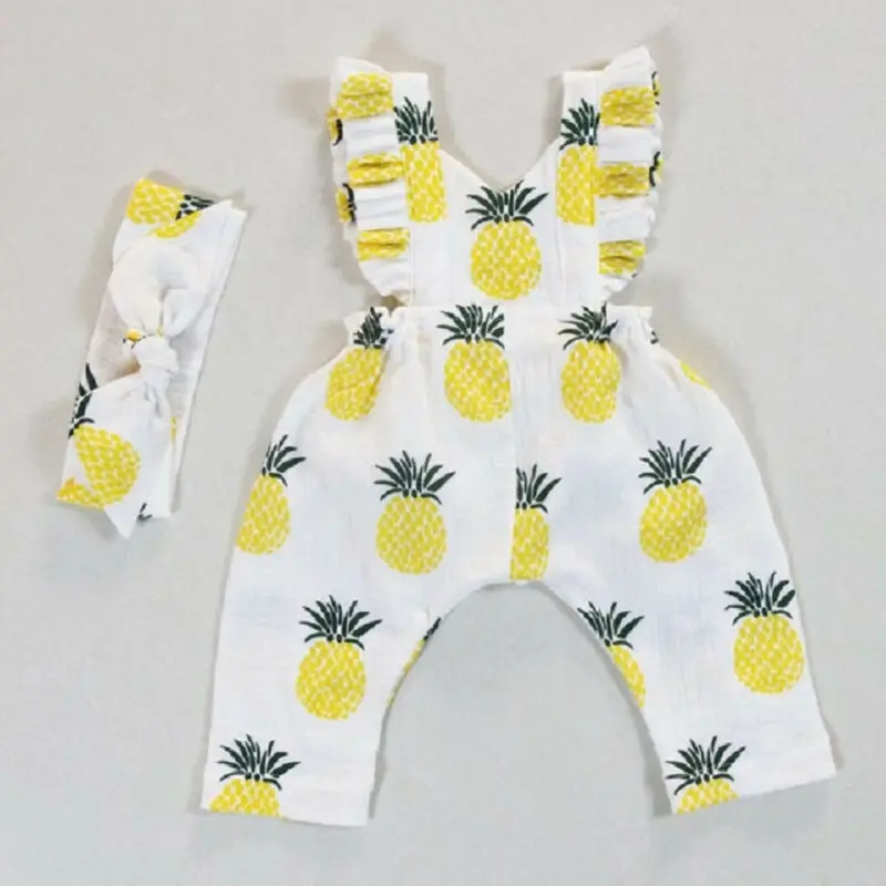 Pudcoco USPS Hurtig Forsendelse Nyfødte Baby Pige Ananas Sparkedragt uden Ærmer Tøj Flæsekanter Romper Buksedragt Sommer Outfit Sæt