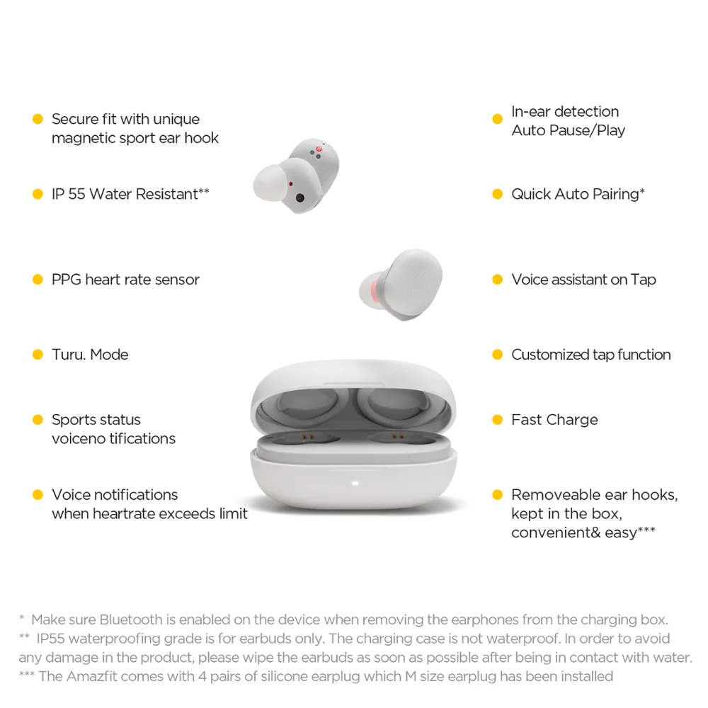 På lager Amazfit Powerbuds hovedtelefoner Trådløse In-Ear 24 Timer batterilevetid pulsmåler Bluetooth-5.0 Til iOS Android
