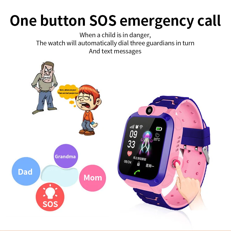 Q12 Vandtæt Kids Smart Ur SOS Antil-tabt Smartwatch Baby 2G SIM-Kort, Ur, Ringe Placering Tracker Børn Gave Til IOS Android