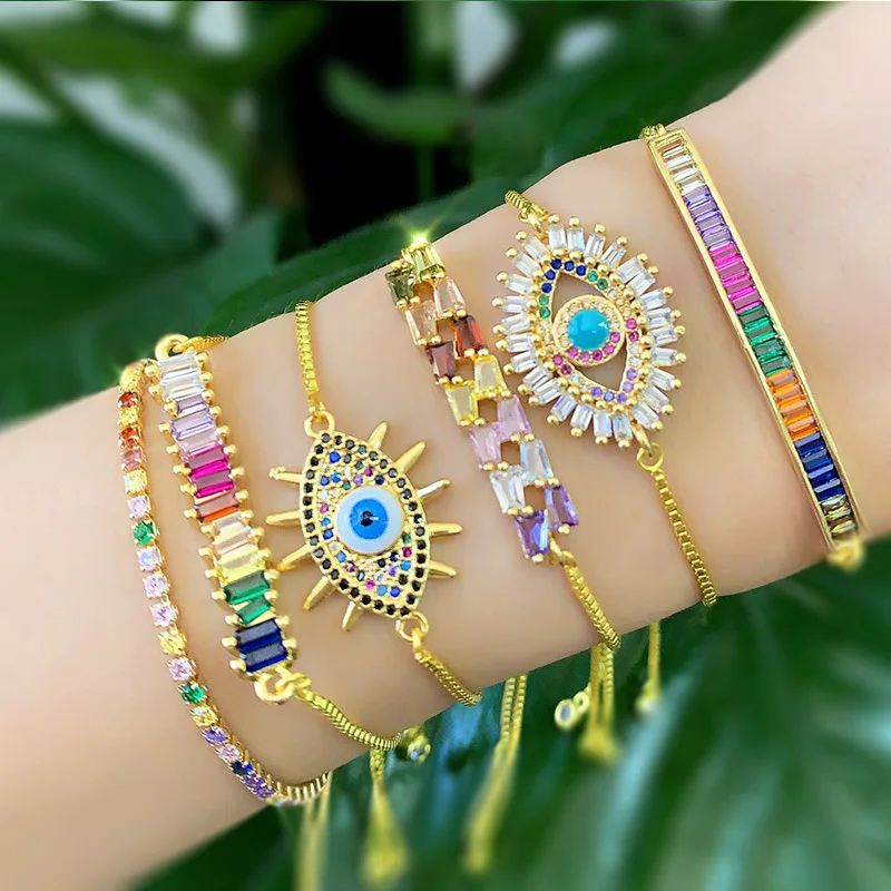 Raffineret Zircon Snor Armbånd Til Kvinder Farverige Krystal Armbånd Trendy Armbånd Senior Luksus Smykker