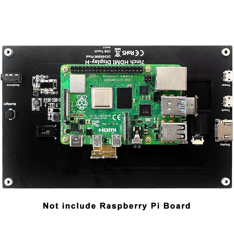 Raspberry Pi Model 4 B 7 Tommer IPS LCD-1024x600 Touch-Skærm Justerbar Display med Baggrundslys + Beslag til Raspberry Pi 4B/3B+/3B/PC