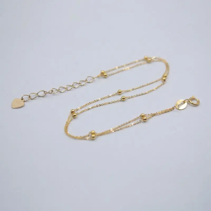 Real 18K Gul Guld Armbånd Kvinder og Lykke Dobbelt O-Kæde Med Mini Perler Armbånd 7.5 tommer på 0,8-1g