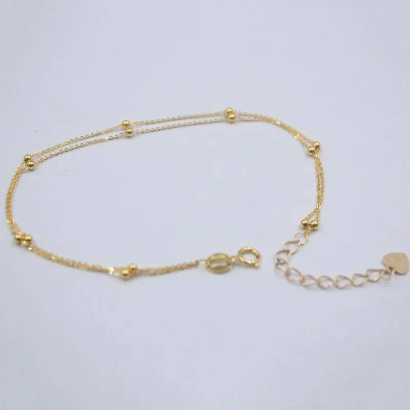 Real 18K Gul Guld Armbånd Kvinder og Lykke Dobbelt O-Kæde Med Mini Perler Armbånd 7.5 tommer på 0,8-1g