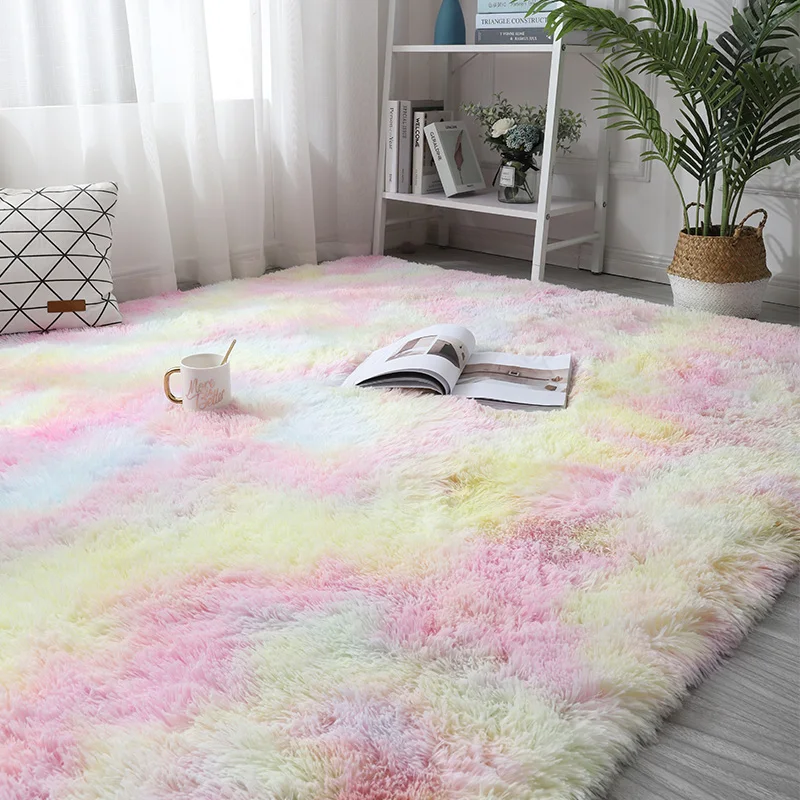 Regnbue tæppe gradient tie-dye plys tæppe stue sofabord pad tæppe soveværelse sengen karnap tæppe baby kravler mat