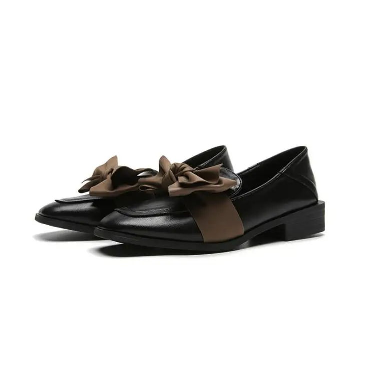 Retro lille læder sko kvinder er søde bue firkantet flade sko, et par sko, ny Britisk stil college kvinders enkelt sko