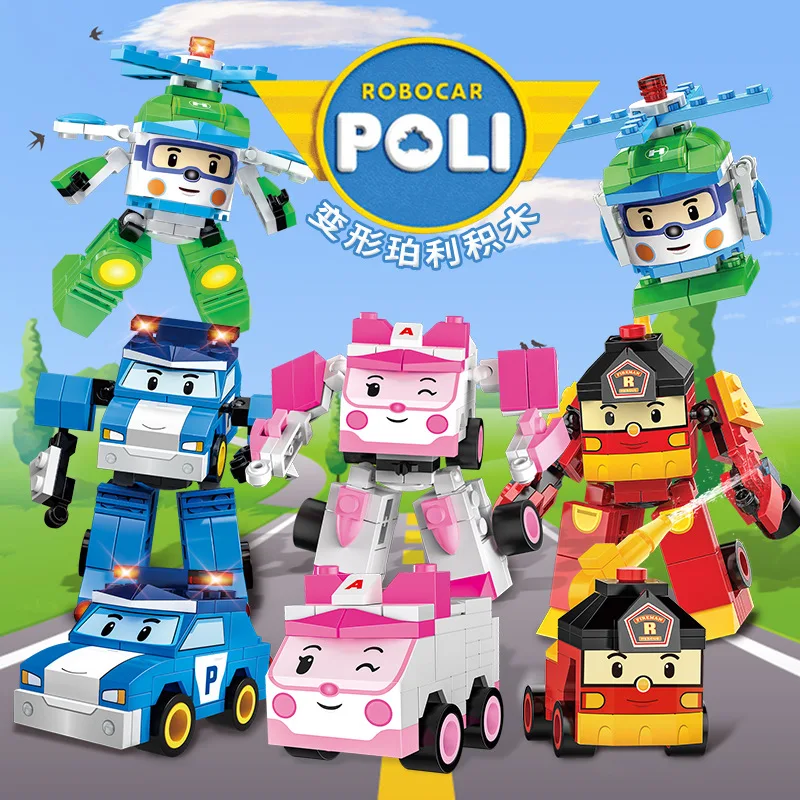 Robocar Poli Transformation 2 I 1 Byggesten Poli Amber Bil Figur Mursten Kompatibel Med Legoingly Duplo Blok Kid Legetøj