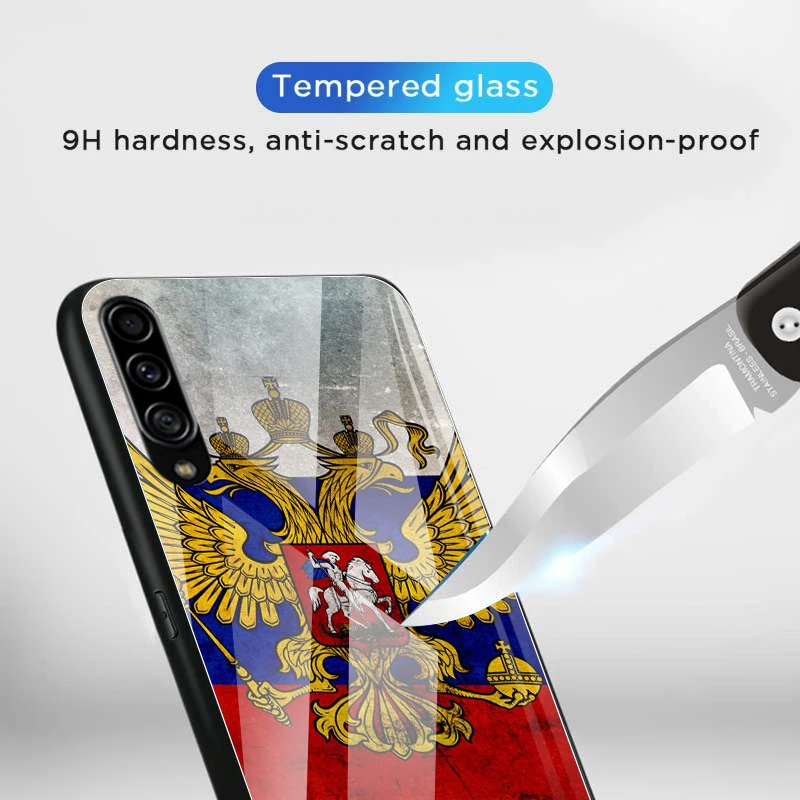 Russisk flag Hærdet Glas Phone Case For Samsung Gslsxy En 51-A50-A71 A70 A40 A41 A31 A21s A10 bagcoveret Coque Celle Taske Capa