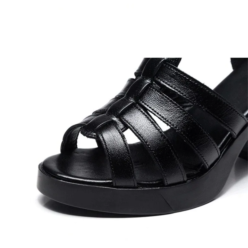 Sandaler kvinde 2020 sommeren nye super brand ægte læder damer høje hæle hot salg bløde lynlås Hård hæl, høj hæl sandaler, afslappet